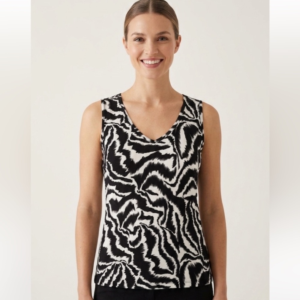 Nine West Black and White Patterned Super Soft Rayon Tank Top XL